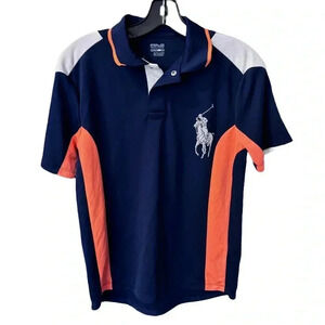 Ralph Lauren Boys Youth Big Pony Polo Shirt Blue & Orange Size Large